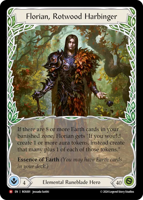 Florian, Rotwood Harbinger — carte héro Elemental Runeblade du set Rosetta (Flesh and Blood)
