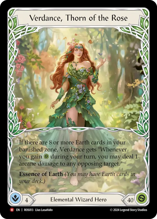 Verdance, Thorn of the Rose — carte héro Elemental Wizard du set Rosetta (Flesh and Blood)