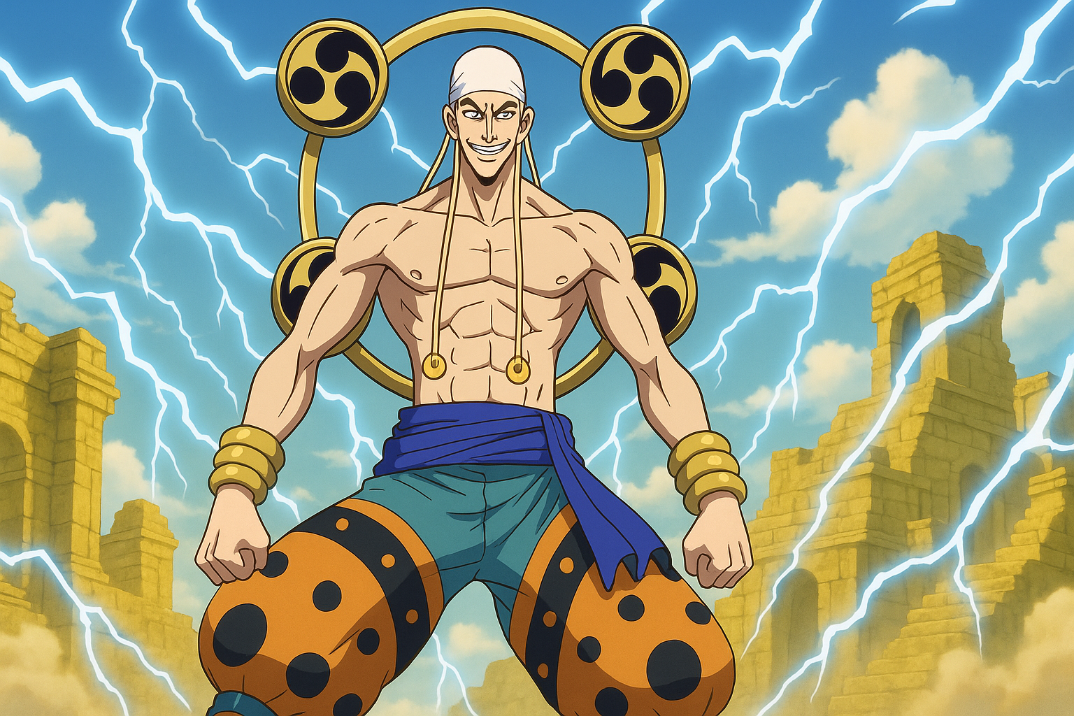 Enel, dieu de Skypiea, avec son anneau tomoe et ses éclairs — One Piece TCG OP-15